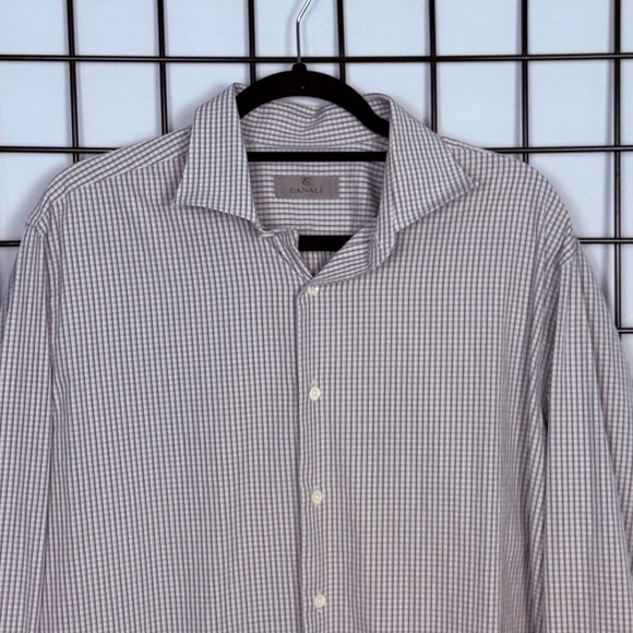Canali Other - Canali Brushed Button Down Shirt Mens 44-17 1/2 Cream Red Check Business Italy